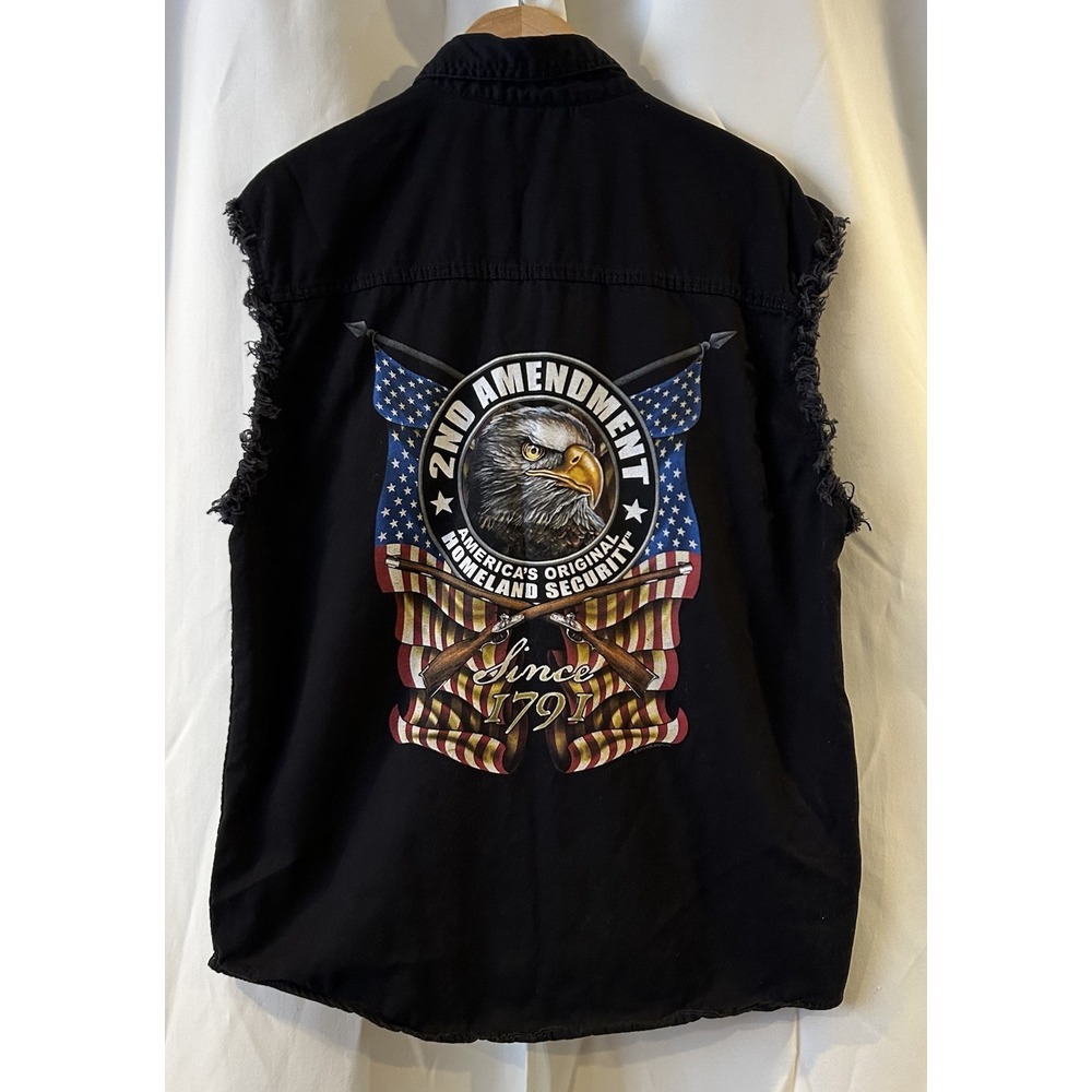 Vintage Biker Sleeveless‎ Shirt XL Flag NRA Eagle
